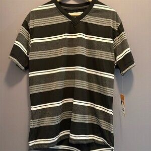 Old Skool Men's V-Neck Striped T-Shirt Black Gray White Size M Short